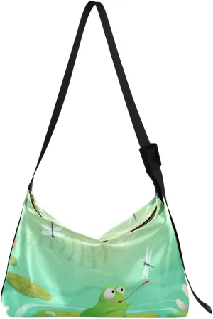 Frog Hunting Dragonfly Hobo Crossbody Bags for Women Leather Large Shoulder Bag Cross Body Lake Scenery Trendy Womens Tote Bags Handbag for Travel Shopping
