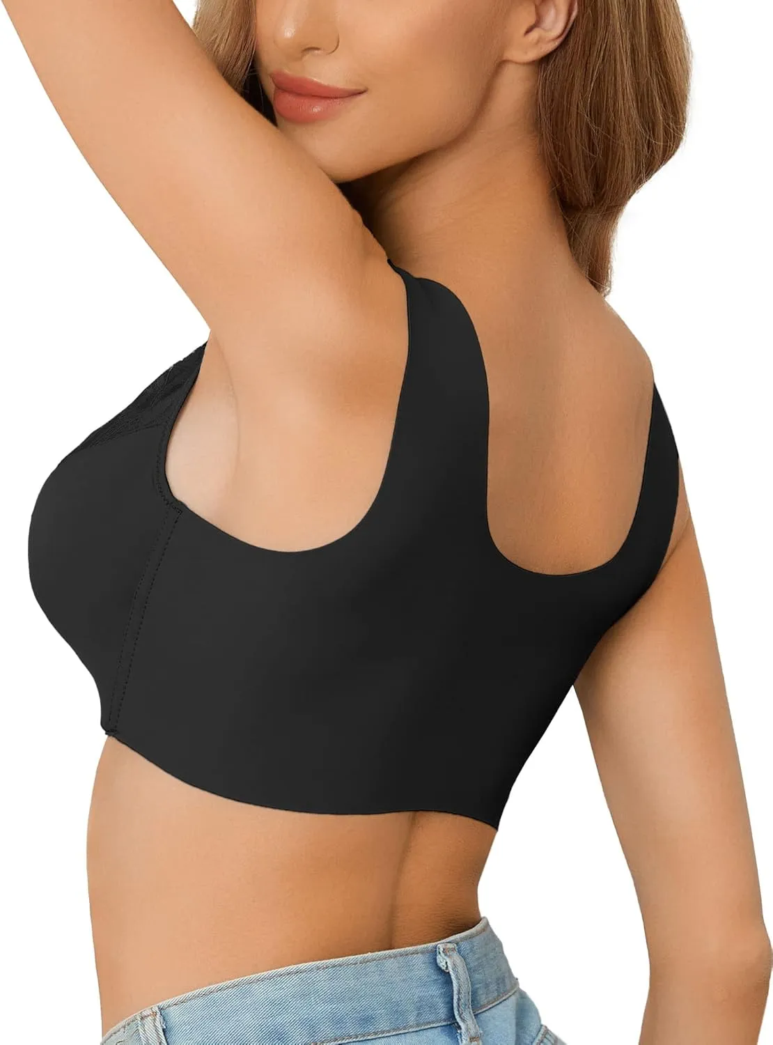 Front Closure Lace Bras for Women Posture Smooth Back Wirefree Bra Seamless Brassiere