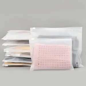 Frosted Clear Plastic Bags Resealable Poly Bags for Packaging, 50Pcs 12x8 inch with Slider Closure for T Shirt Storage, Bikini Swimsuit Bathing Suit Organizer, 3 Mil Thick with Vent Holes