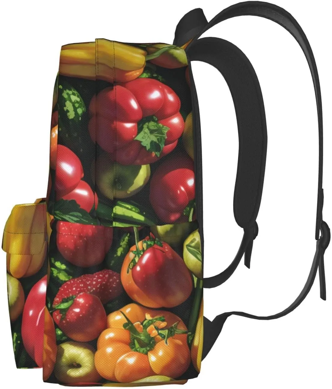 Fruit And Vegetables Backpack Print Shoulder Canvas Bag Travel Large Capacity Casual Daypack With Side Pockets