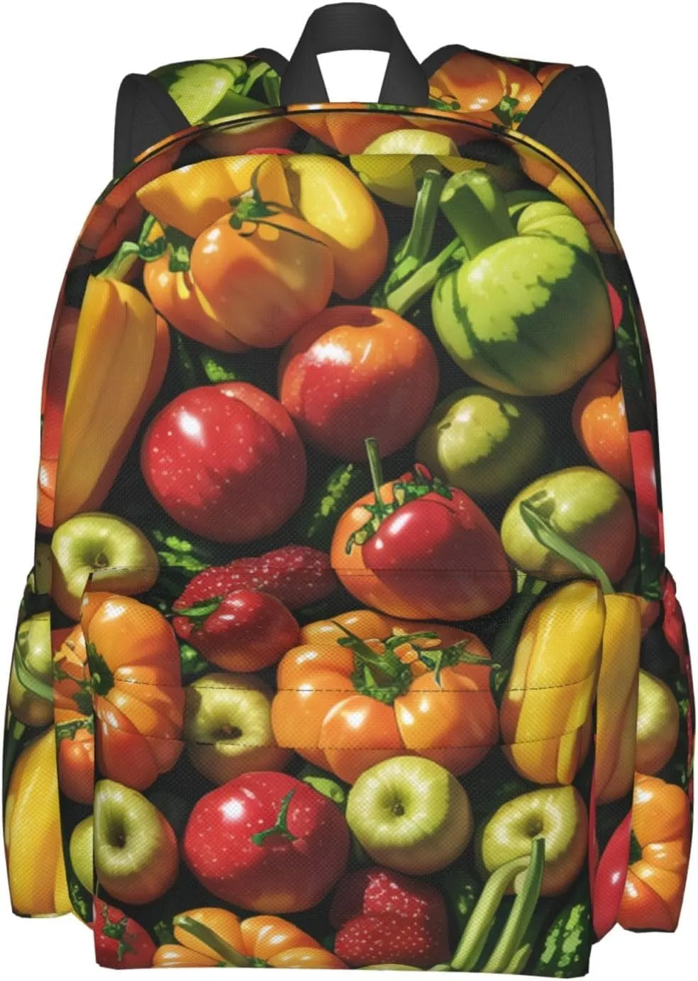 Fruit And Vegetables Backpack Print Shoulder Canvas Bag Travel Large Capacity Casual Daypack With Side Pockets