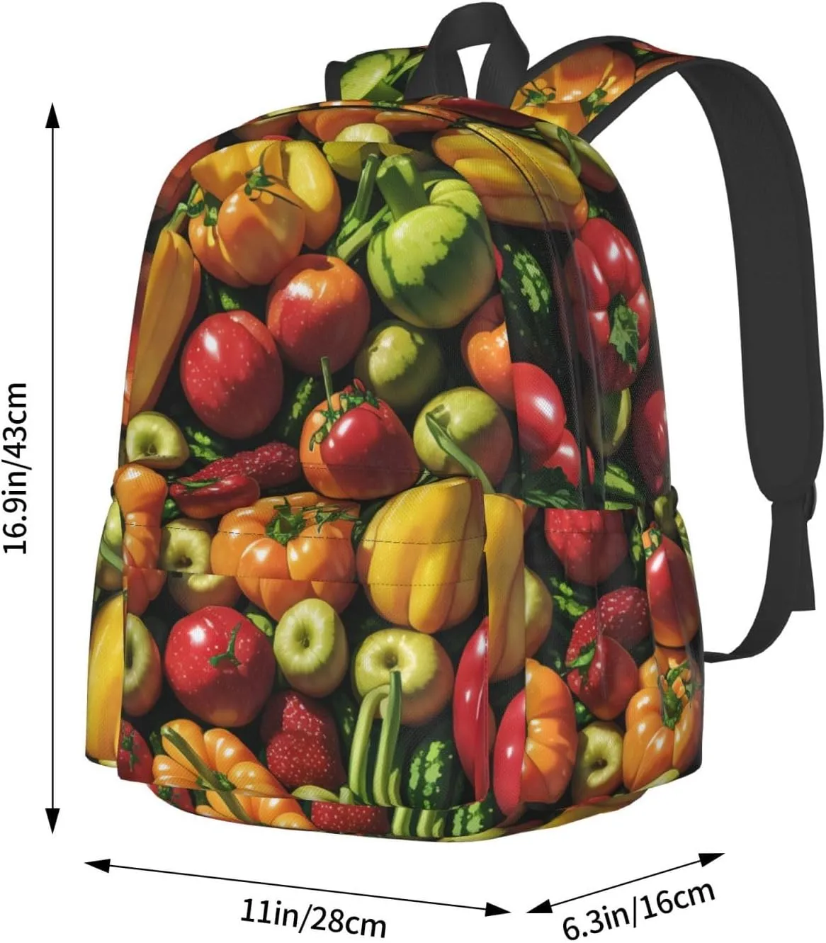 Fruit And Vegetables Backpack Print Shoulder Canvas Bag Travel Large Capacity Casual Daypack With Side Pockets