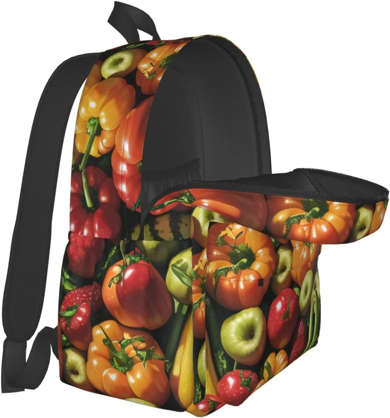 Fruit And Vegetables Backpack Print Shoulder Canvas Bag Travel Large Capacity Casual Daypack With Side Pockets