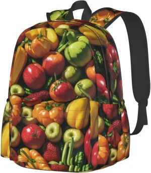 Fruit And Vegetables Backpack Print Shoulder Canvas Bag Travel Large Capacity Casual Daypack With Side Pockets