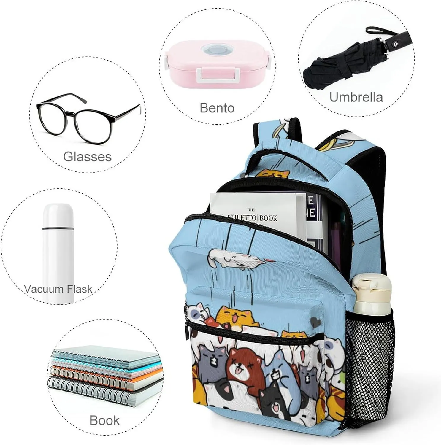 Funny Coin-operated Cats Backpack Large computer Bags with Chest Strap,Lightweight Casual Daypack for Women Men Hiking Travel Work and Business 16 Inch