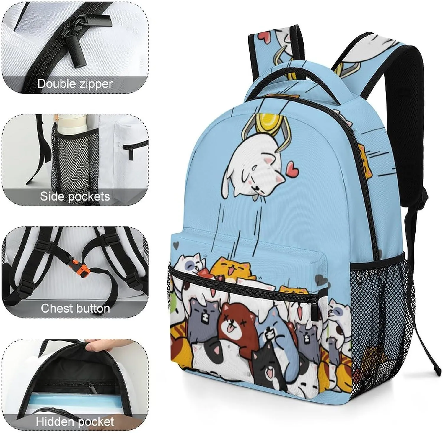 Funny Coin-operated Cats Backpack Large computer Bags with Chest Strap,Lightweight Casual Daypack for Women Men Hiking Travel Work and Business 16 Inch