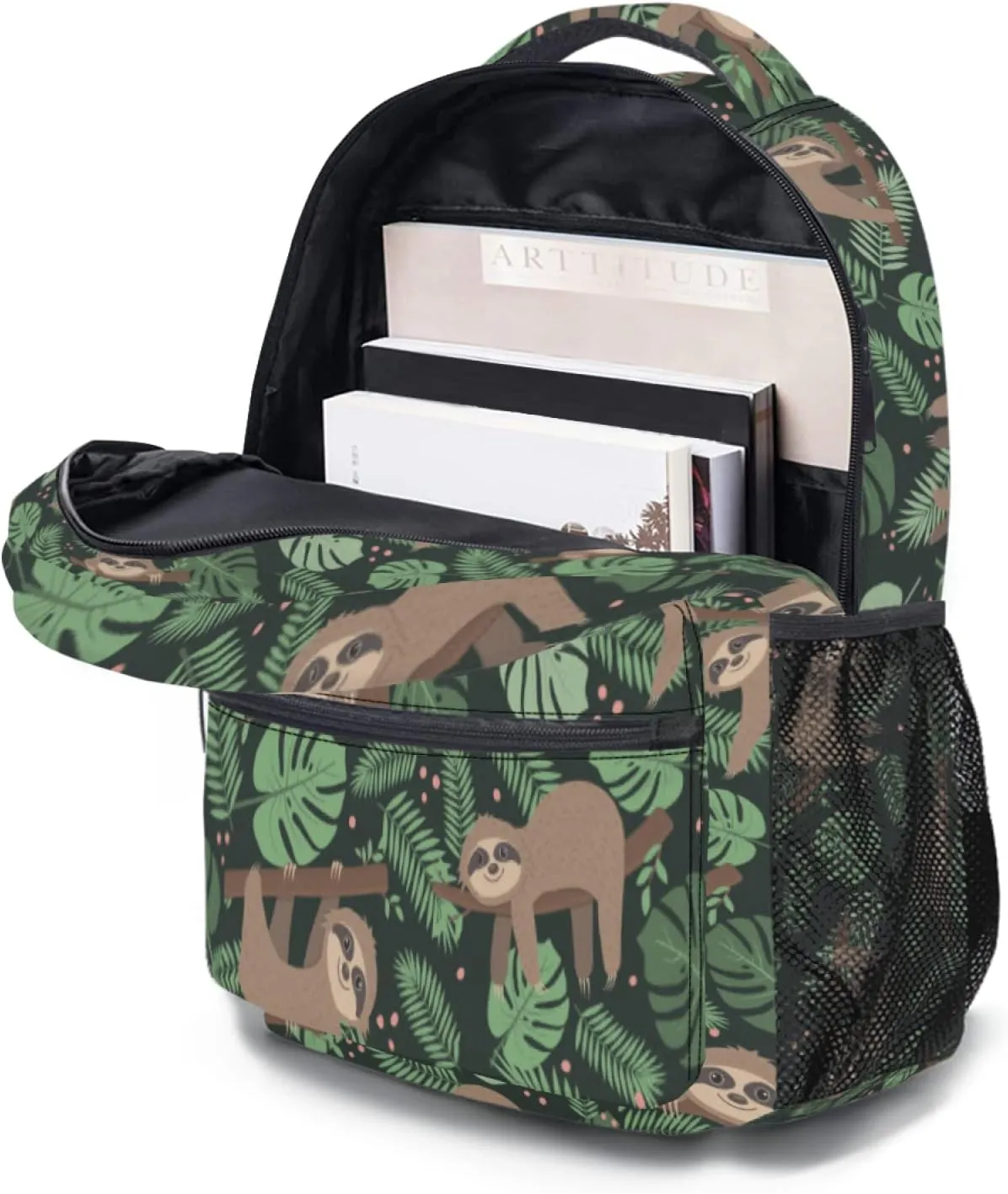 Funny Sloth Backpack Palm Leaves School Shoulder Bag Casual Day Pack Outdoor Durable Bookbag for Girls Boys Teen Work Picnic Travel
