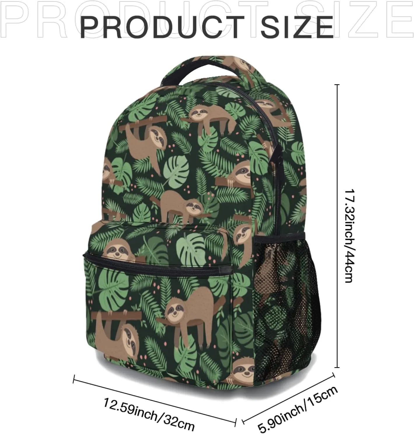 Funny Sloth Backpack Palm Leaves School Shoulder Bag Casual Day Pack Outdoor Durable Bookbag for Girls Boys Teen Work Picnic Travel