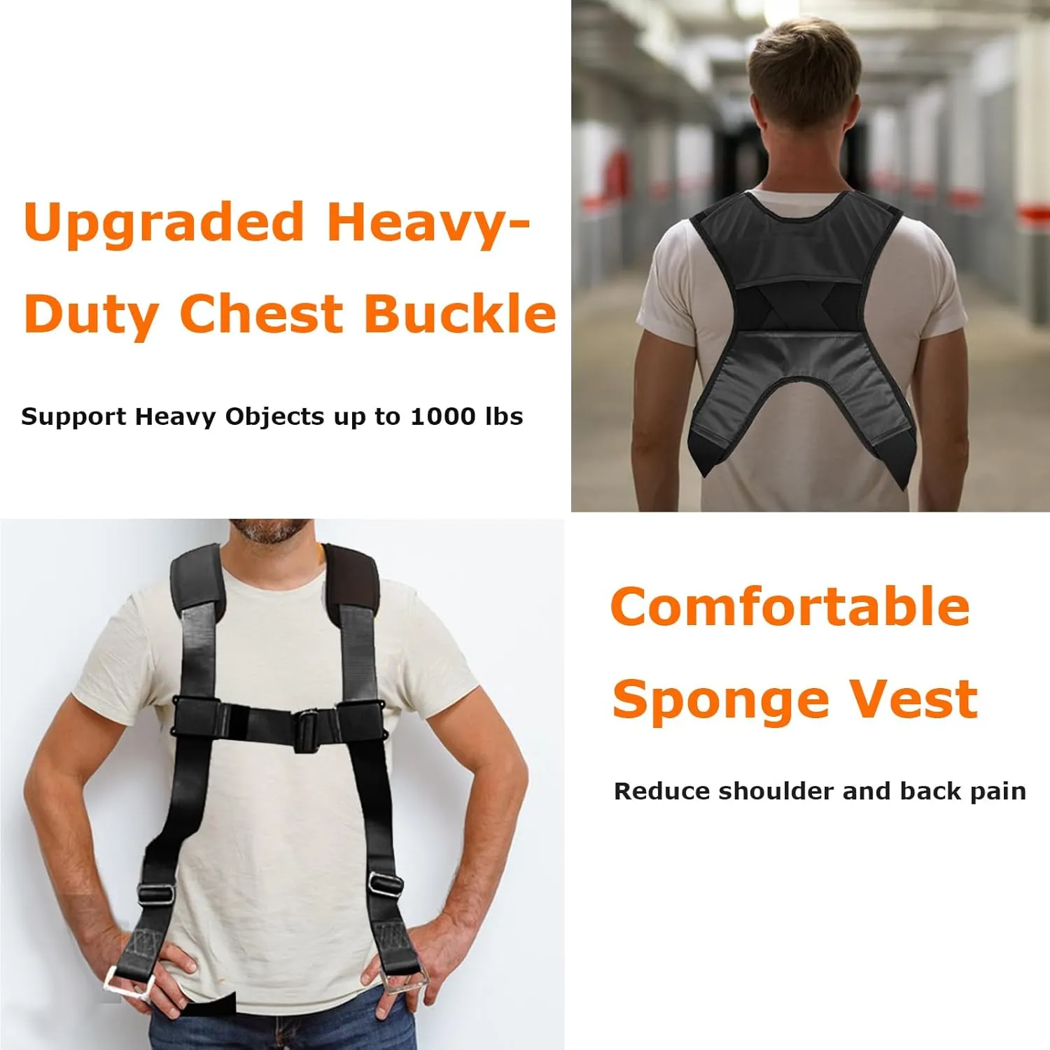 Furniture Moving Straps with Chest Buckle, 2-Person Lifting and Moving System, Adjustable Carrying Moving Shoulder Strap for Furniture, Appliances, Mattresses Heavy Objects up to 1000lbs
