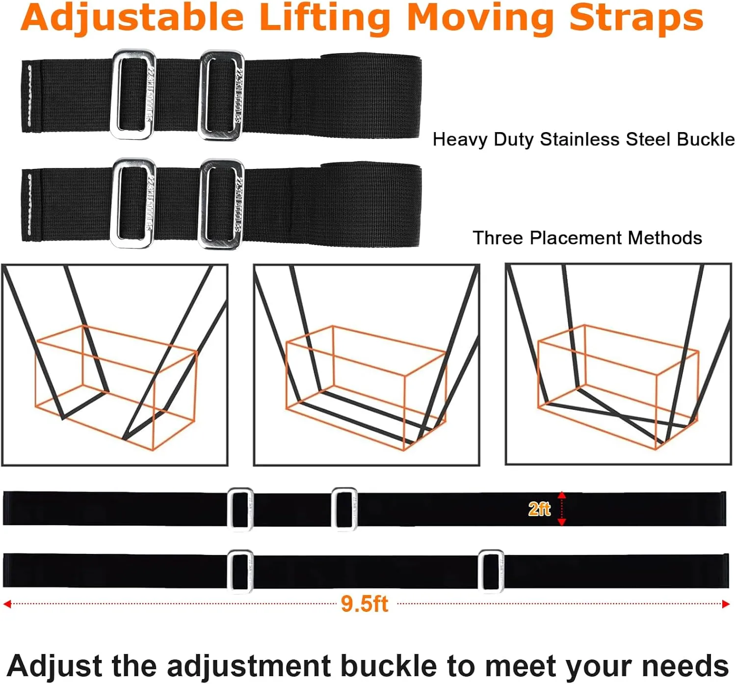 Furniture Moving Straps with Chest Buckle, 2-Person Lifting and Moving System, Adjustable Carrying Moving Shoulder Strap for Furniture, Appliances, Mattresses Heavy Objects up to 1000lbs