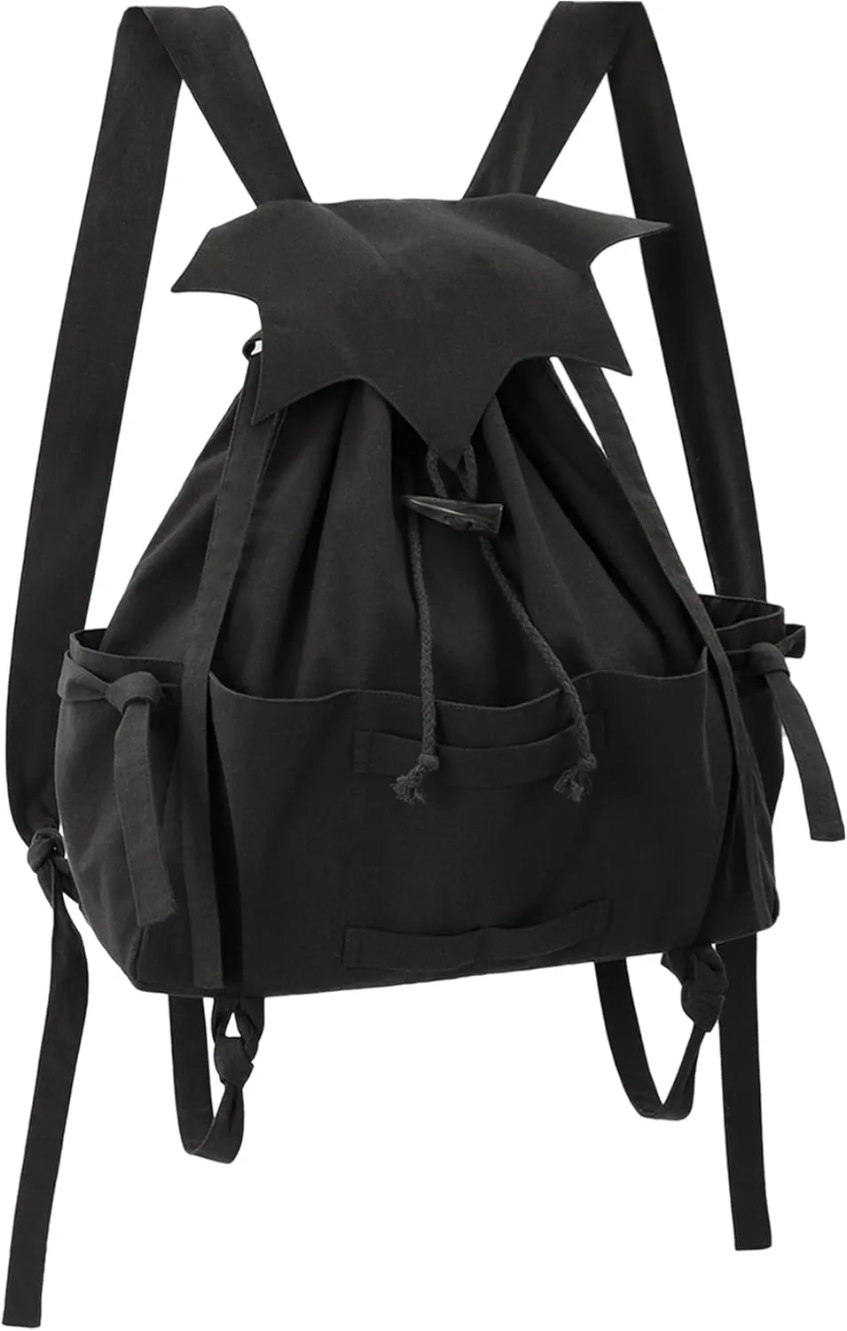 FURPHI Medieval Drawstring Backpack Vintage Renaissance Canvas Bag Ren Faire LARP Cosplay Accessories(Black)
