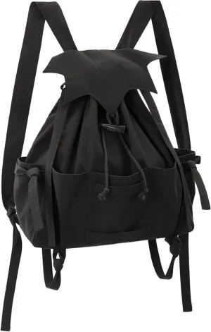 FURPHI Medieval Drawstring Backpack Vintage Renaissance Canvas Bag Ren Faire LARP Cosplay Accessories(Black)