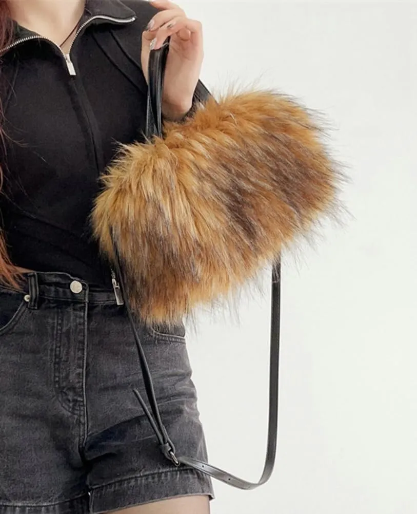 Furry Tote Bag for Women Faux Fur Shoulder Crossbody Bag Y2k Purse Fluffy Large Fuzzy Handbags Soft Top Handle Satchels