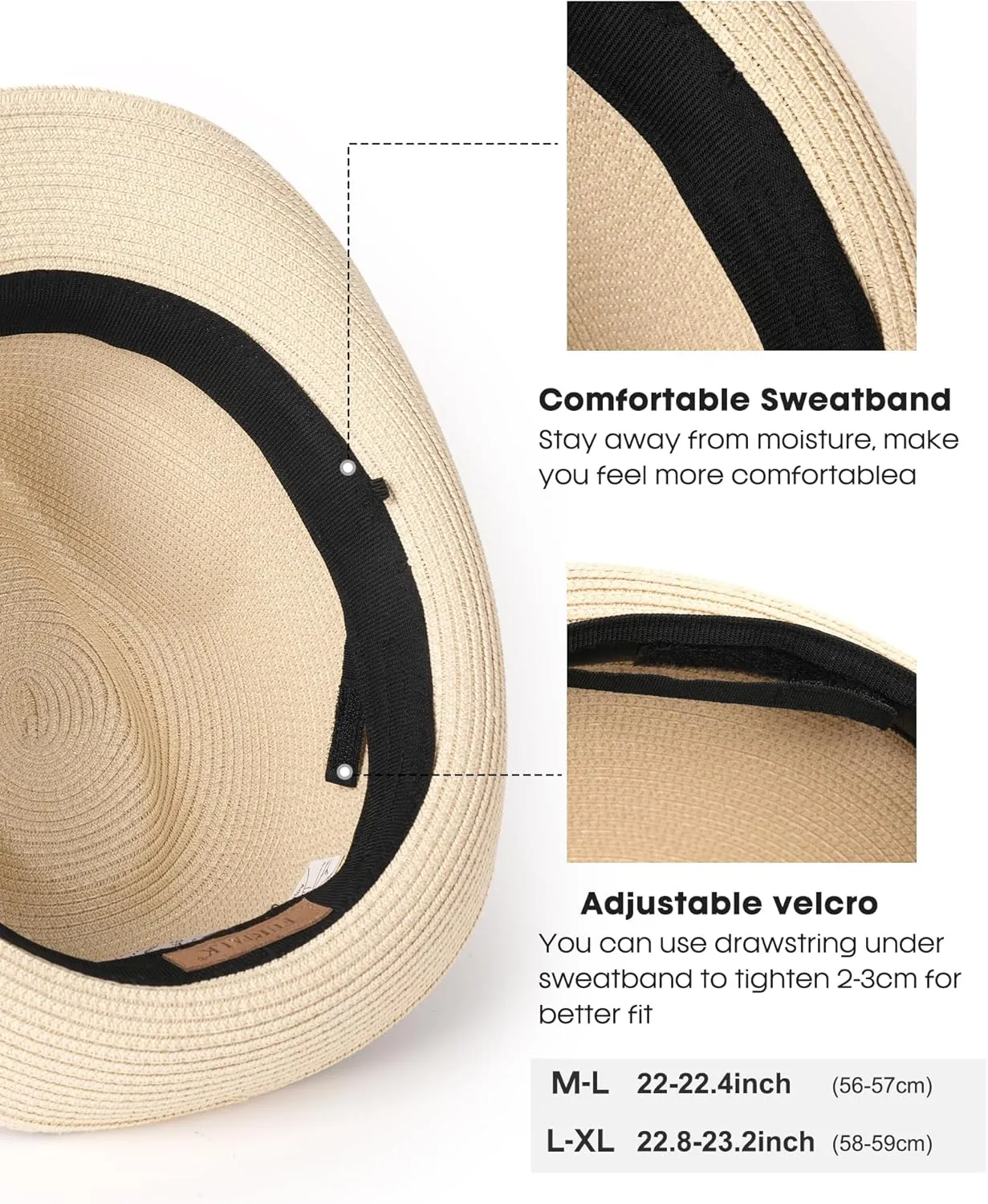 FURTALK Fedora Straw Sun Hat for Men Women Foldable Roll Up Short Brim Trilby Hat Panama Beach Hat UPF 80 