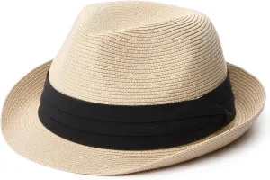FURTALK Fedora Straw Sun Hat for Men Women Foldable Roll Up Short Brim Trilby Hat Panama Beach Hat UPF 80 