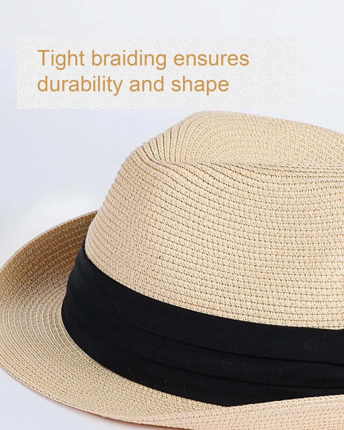 FURTALK Fedora Straw Sun Hat for Men Women Foldable Roll Up Short Brim Trilby Hat Panama Beach Hat UPF 80 