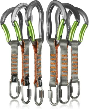 Fusion Climb 6-Pack 11cm Quickdraw Set with 1/4" Stainless Steel Quick Link/Techno Zoom, Silver/Green