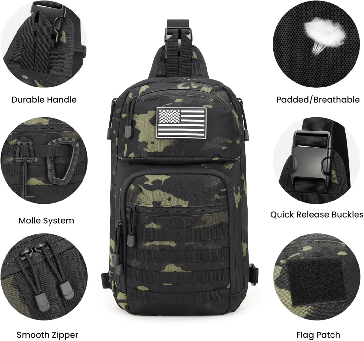 G4Free 10L Tactical EDC Sling Bag Backpack Military Molle Chest Shoulder Assault Pack for Concealed Carry(Black Cp)