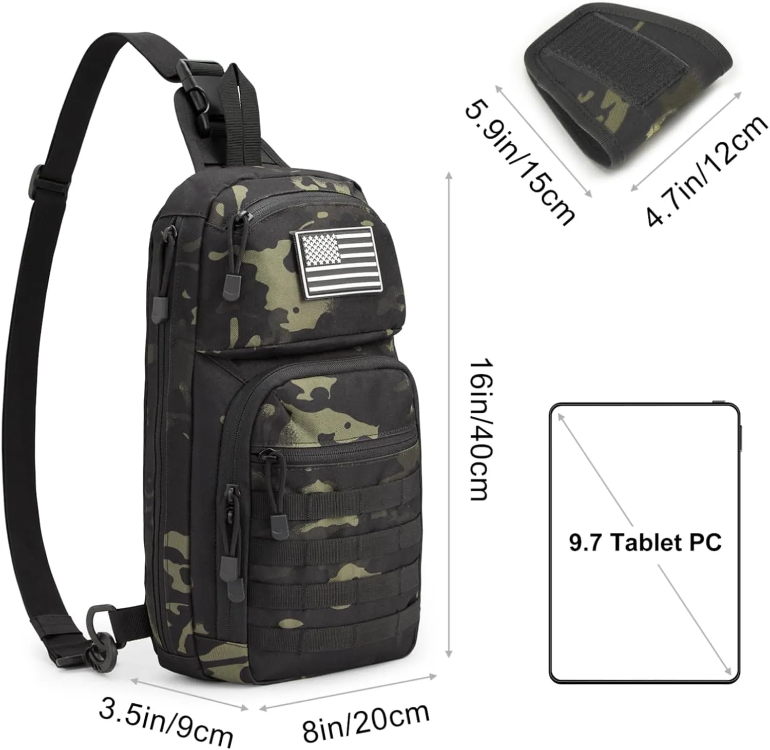 G4Free 10L Tactical EDC Sling Bag Backpack Military Molle Chest Shoulder Assault Pack for Concealed Carry(Black Cp)