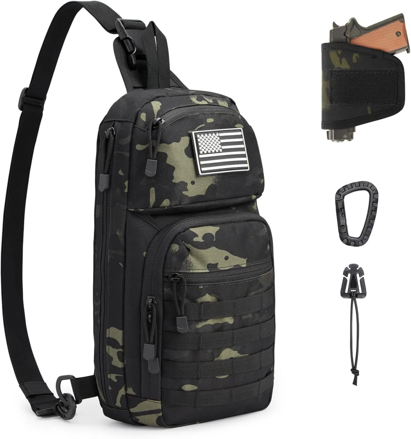 G4Free 10L Tactical EDC Sling Bag Backpack Military Molle Chest Shoulder Assault Pack for Concealed Carry(Black Cp)