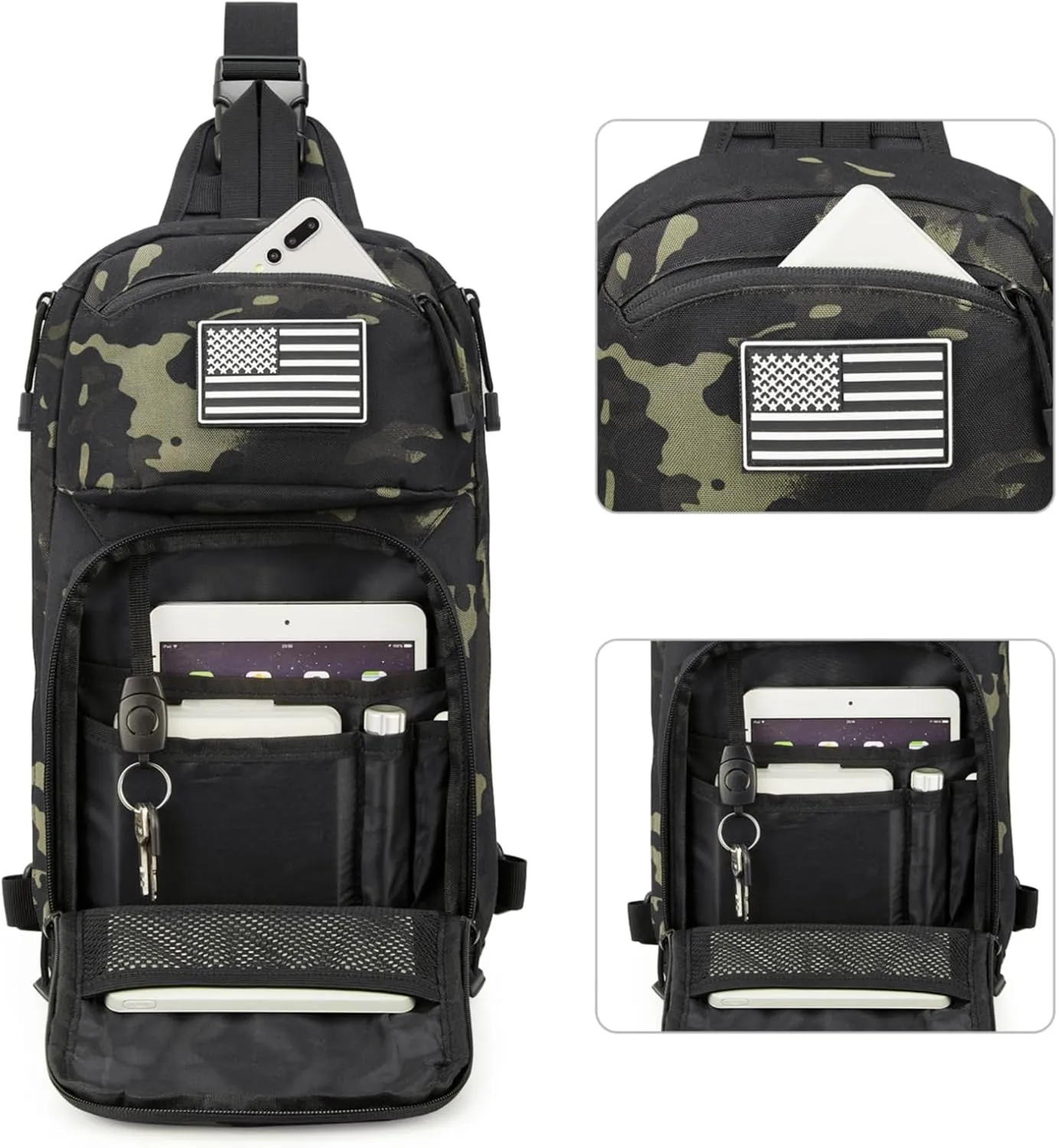 G4Free 10L Tactical EDC Sling Bag Backpack Military Molle Chest Shoulder Assault Pack for Concealed Carry(Black Cp)