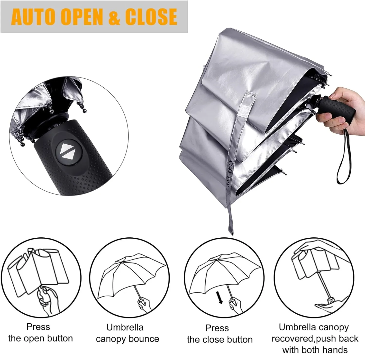 G4Free UPF 50  UV Protection Travel Umbrella 42/46 Inch Windproof Silver Coating Sun Blocking Umbrella