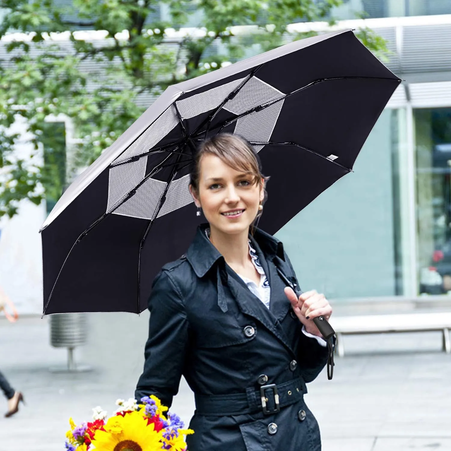 G4Free UPF 50  UV Protection Travel Umbrella 42/46 Inch Windproof Silver Coating Sun Blocking Umbrella