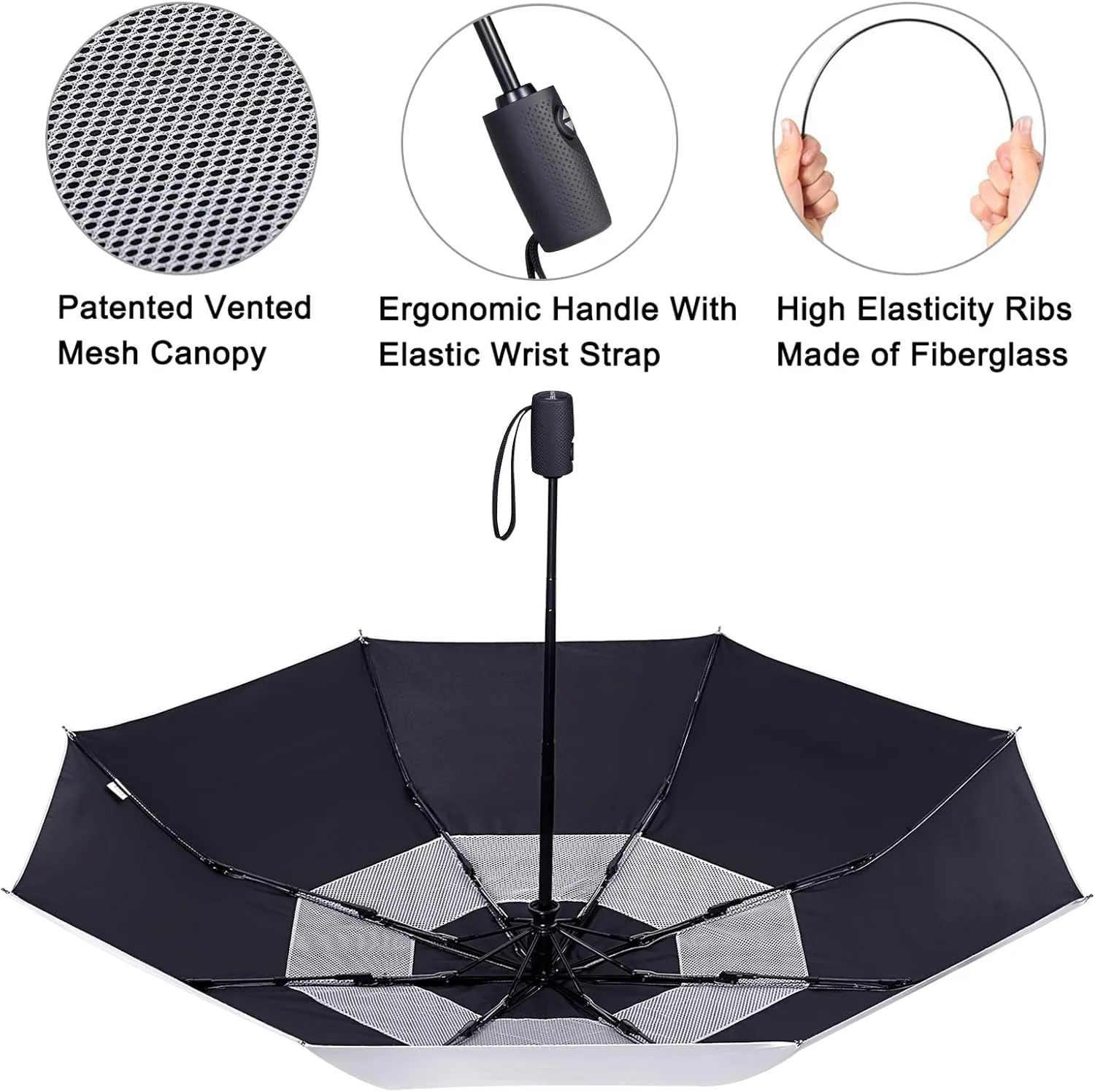 G4Free UPF 50  UV Protection Travel Umbrella 42/46 Inch Windproof Silver Coating Sun Blocking Umbrella