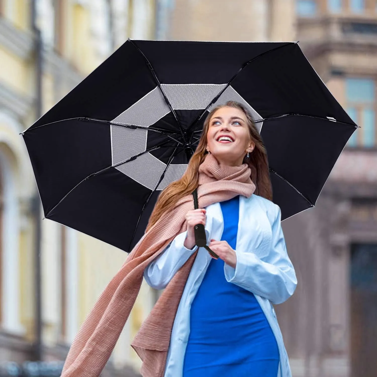 G4Free UPF 50  UV Protection Travel Umbrella 42/46 Inch Windproof Silver Coating Sun Blocking Umbrella