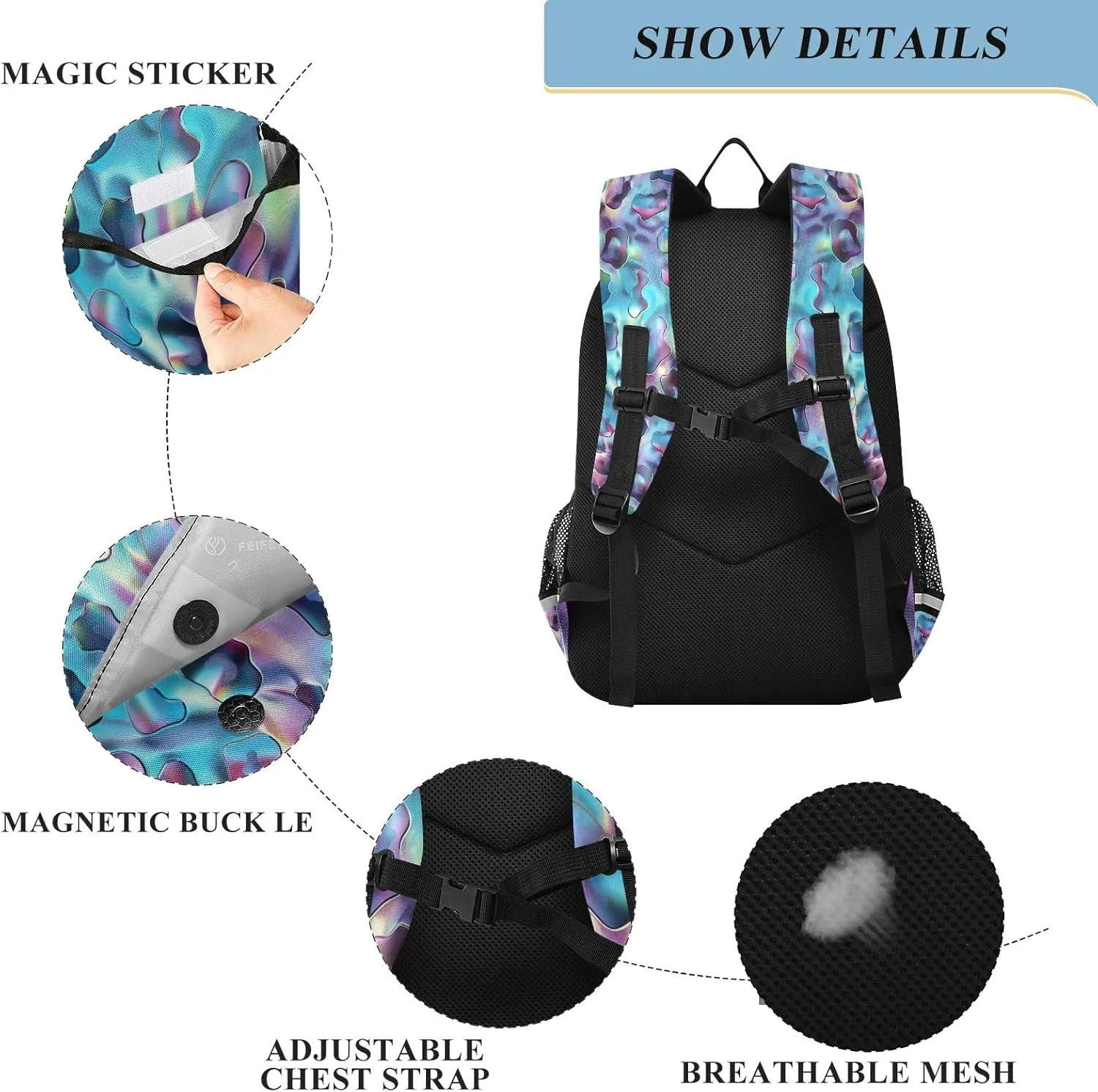 GAIGEO Holo Leopard Print Backpack, Backpack with Reflective Strip, Boys School Backpack with Chest Strap, School Bags for Girls 7-10