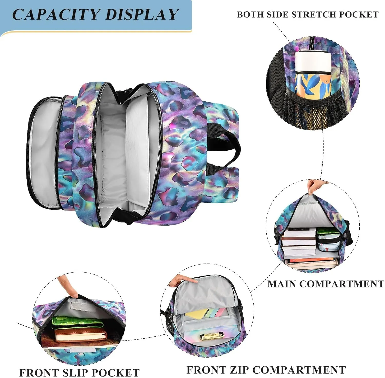 GAIGEO Holo Leopard Print Backpack, Backpack with Reflective Strip, Boys School Backpack with Chest Strap, School Bags for Girls 7-10