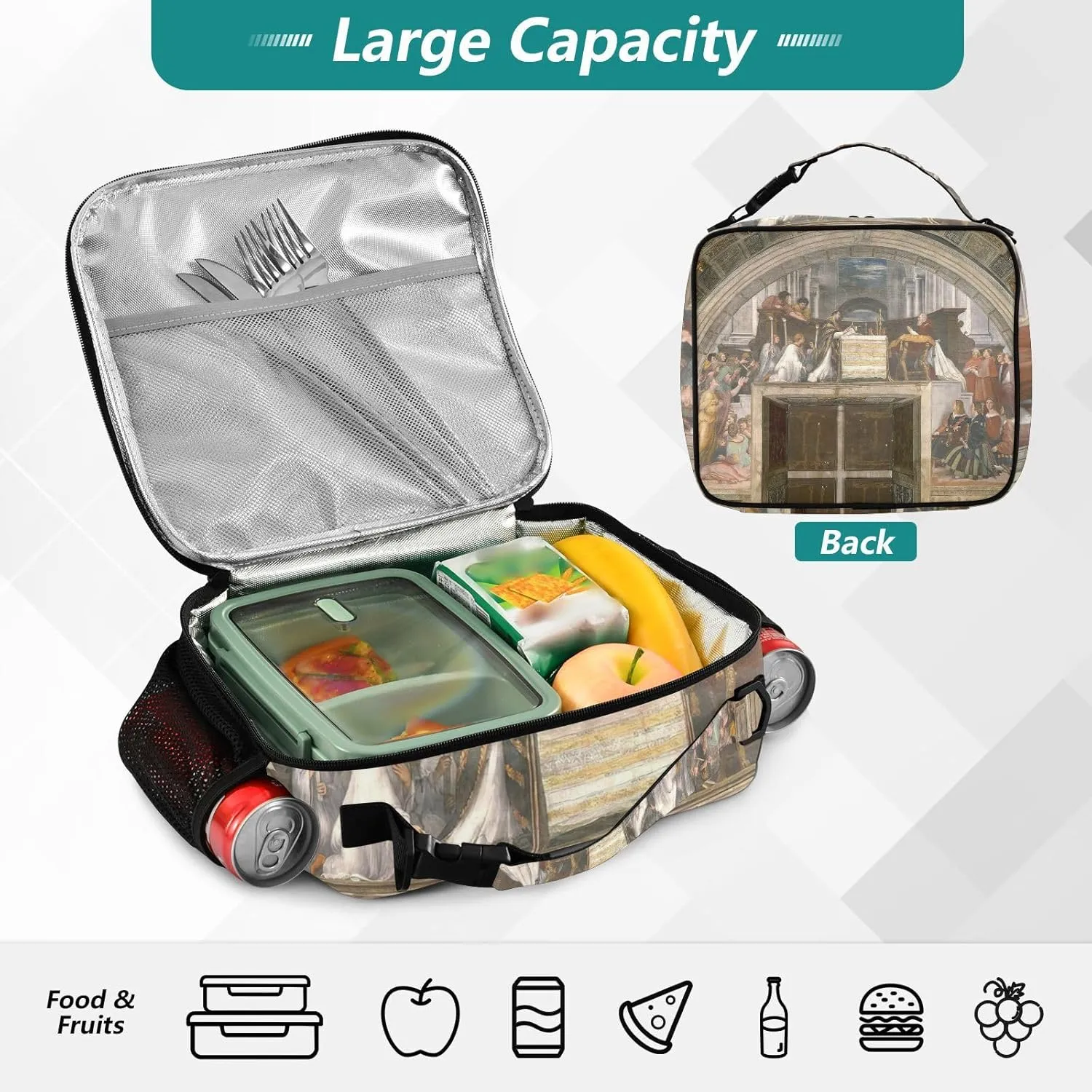 GAIGEO Personalized Raphael Cardinal Theological Virtues Lunch Box for Women Girls Lunch Bag Adjustable Shoulder Strap Mens Kids Lunchbox for Work Animal Print Insulated Bag