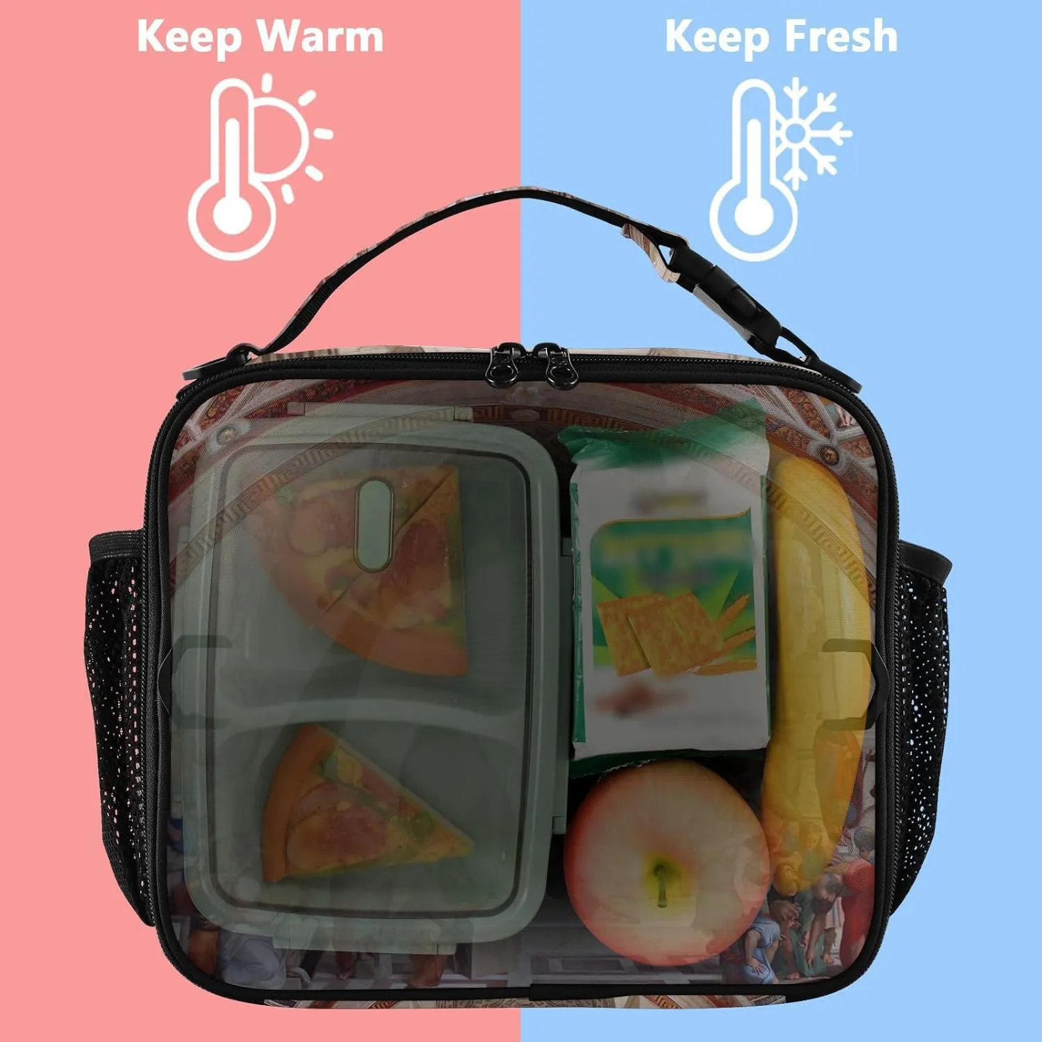 GAIGEO Raphael Prints School of Athens Lunch Box Girls Women Lunch Bag Kids Mens Lunchbox for Work Reusable Cooler Bag Insulated with Adjustable Shoulder Strap