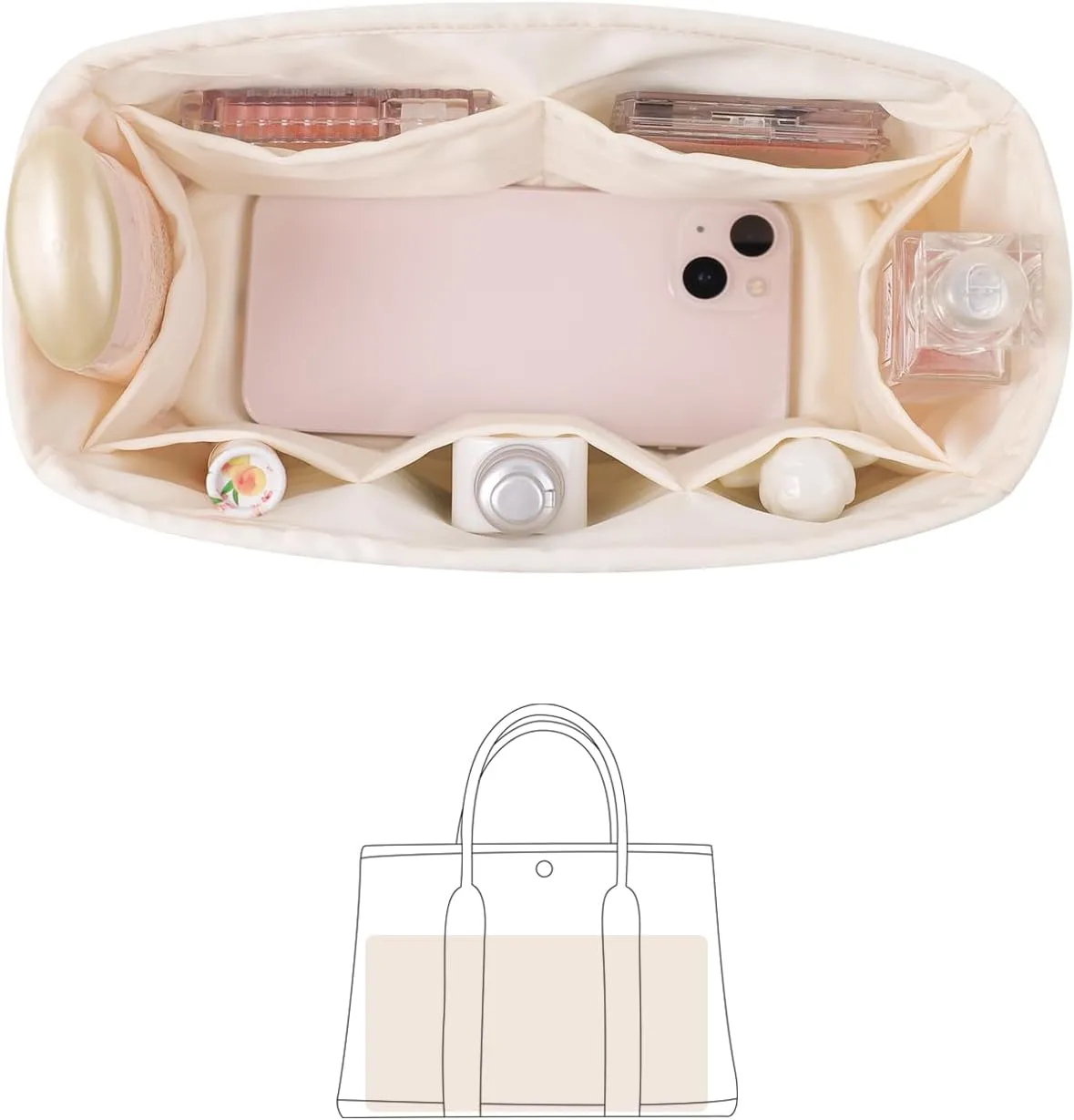 Garden Party 36 Insert, Tote Bag Organizer Compatible with Hermes Garden Bags, Silk Smooth Tote Bag Insert with Multiple Pockets for Storage (Craie, GP36)