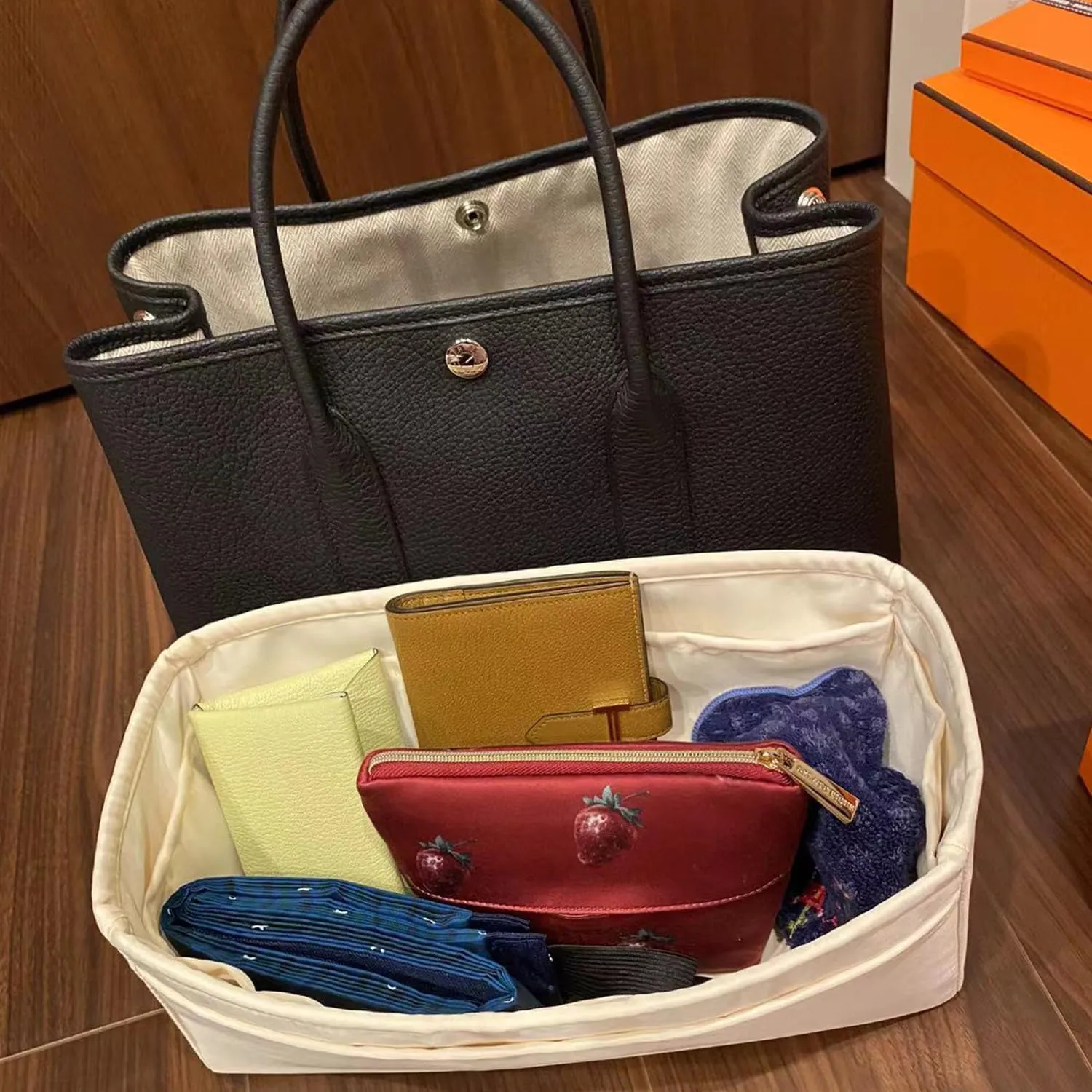 Garden Party 36 Insert, Tote Bag Organizer Compatible with Hermes Garden Bags, Silk Smooth Tote Bag Insert with Multiple Pockets for Storage (Craie, GP36)