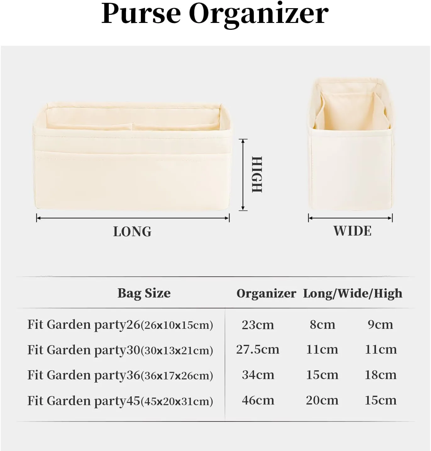 Garden Party 36 Insert, Tote Bag Organizer Compatible with Hermes Garden Bags, Silk Smooth Tote Bag Insert with Multiple Pockets for Storage (Craie, GP36)