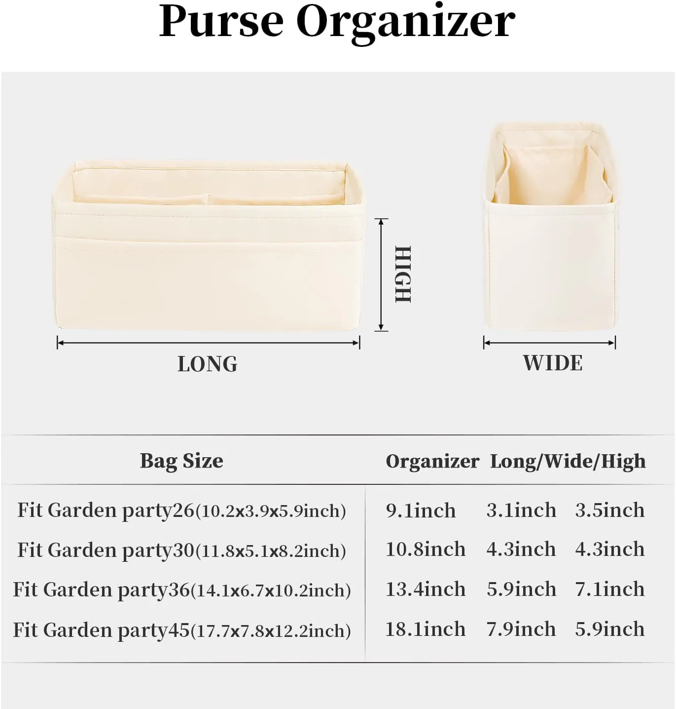 Garden Party 36 Insert, Tote Bag Organizer Compatible with Hermes Garden Bags, Silk Smooth Tote Bag Insert with Multiple Pockets for Storage (Craie, GP36)