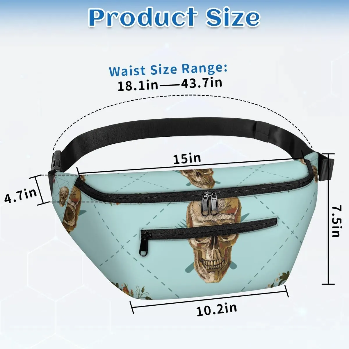 Garland Skull Sling Bag Crossbody Backpack Chest Daypack for Women Sport Travel Hiking Casual Bag Multipurpose Waist Pack With Zipper Closure Adjustable Strap Shoulder Bag