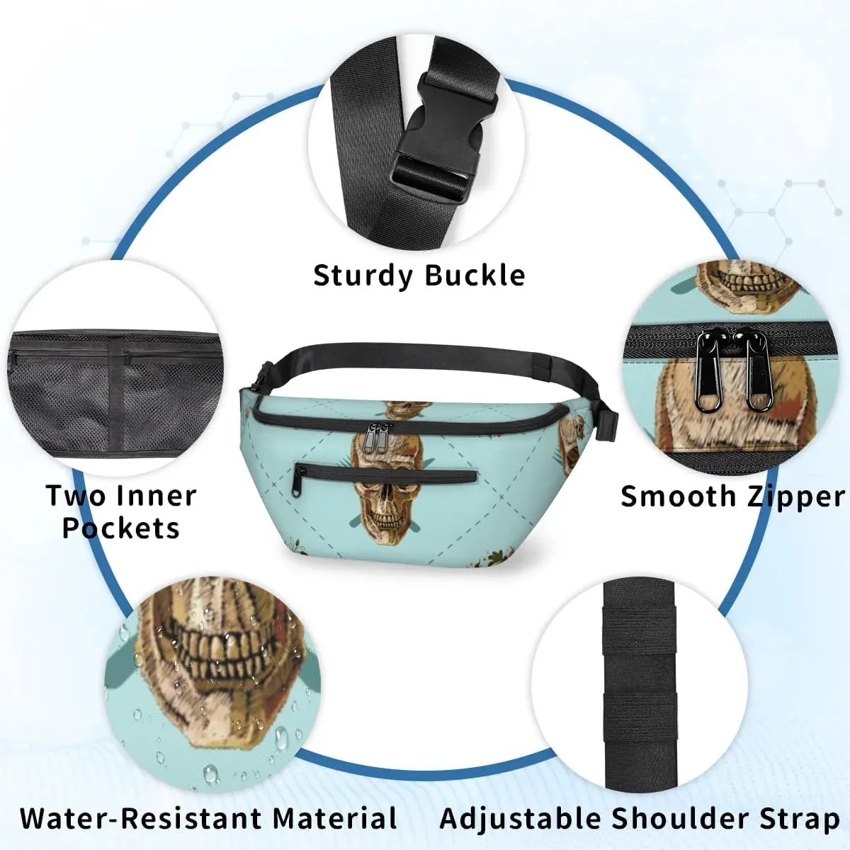 Garland Skull Sling Bag Crossbody Backpack Chest Daypack for Women Sport Travel Hiking Casual Bag Multipurpose Waist Pack With Zipper Closure Adjustable Strap Shoulder Bag