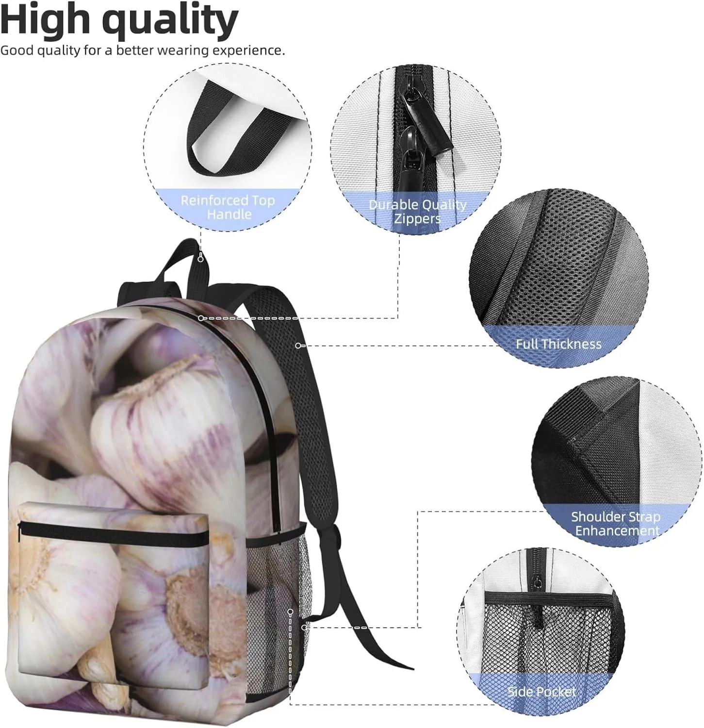 Garlic Bulbs 17 Inch Backpacks Multipurpose Laptop Backpack Double Shoulder Bag for Men Women Gifts