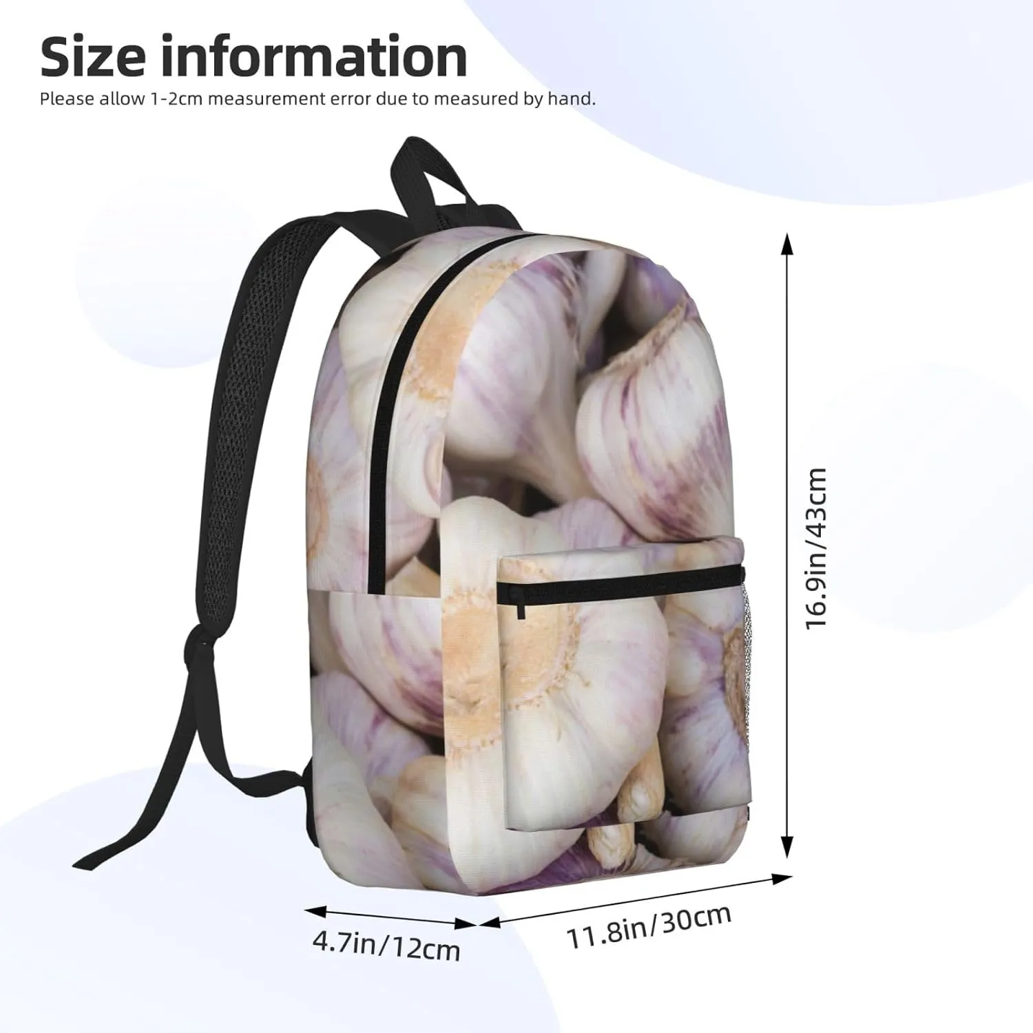 Garlic Bulbs 17 Inch Backpacks Multipurpose Laptop Backpack Double Shoulder Bag for Men Women Gifts