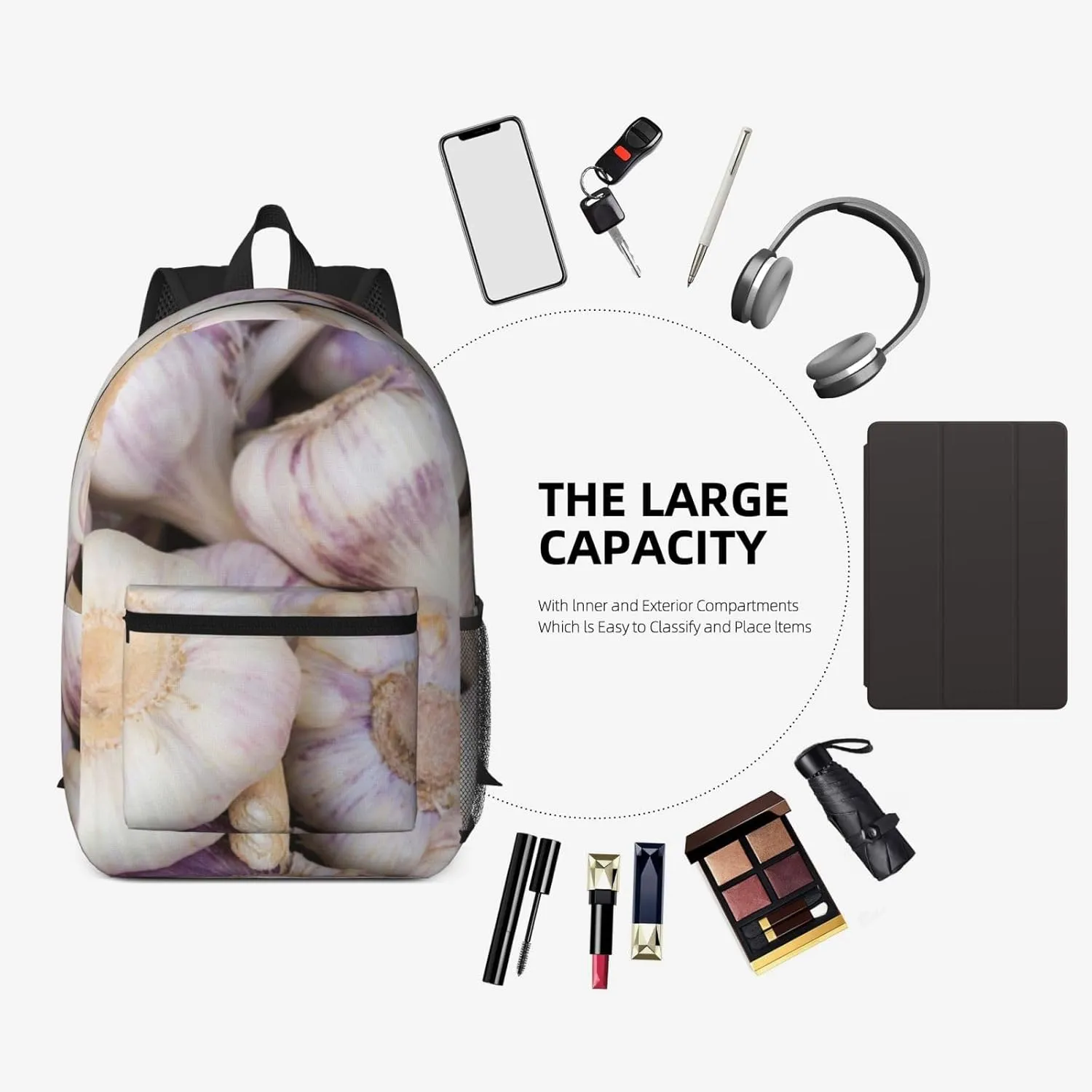 Garlic Bulbs 17 Inch Backpacks Multipurpose Laptop Backpack Double Shoulder Bag for Men Women Gifts