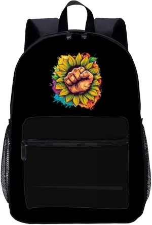 Gay LGBT Rainbow Fist Sunflower 17 Inch Laptop Backpack Large Capacity Daypack Travel Shoulder Bag for Men&Women