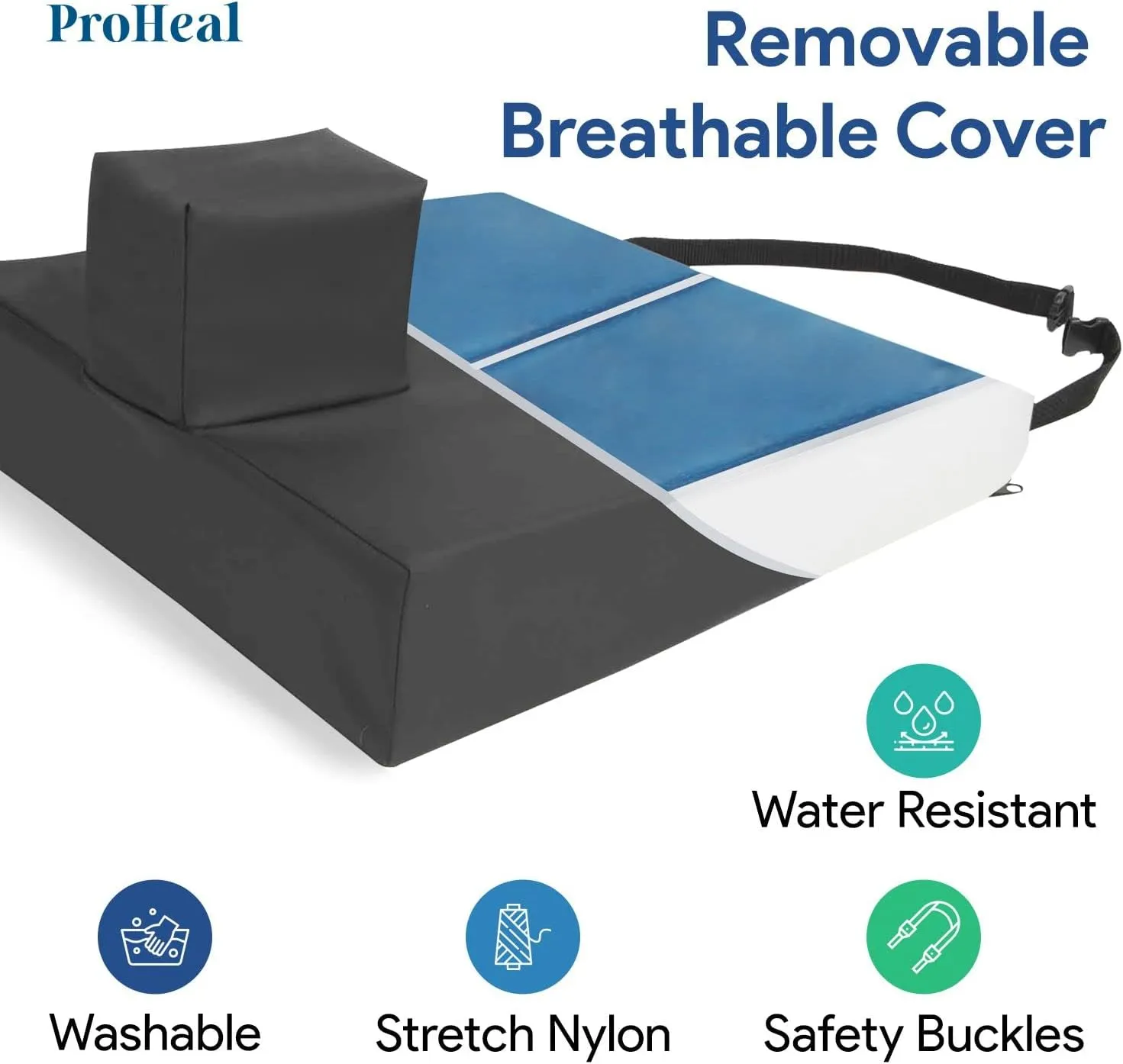 Gel Wedge Seat Cushion with Pommel 16" x 16" x 3" - 1.5" - Better Posture and Hip Positioning - High Density Foam and Pressure Redistribution Gel and Back, Tailbone, and Coccyx Support