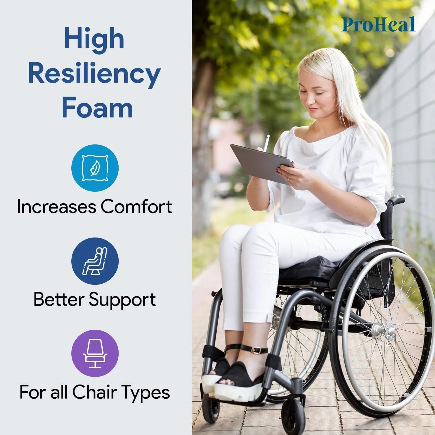 Gel Wedge Seat Cushion with Pommel 16" x 16" x 3" - 1.5" - Better Posture and Hip Positioning - High Density Foam and Pressure Redistribution Gel and Back, Tailbone, and Coccyx Support