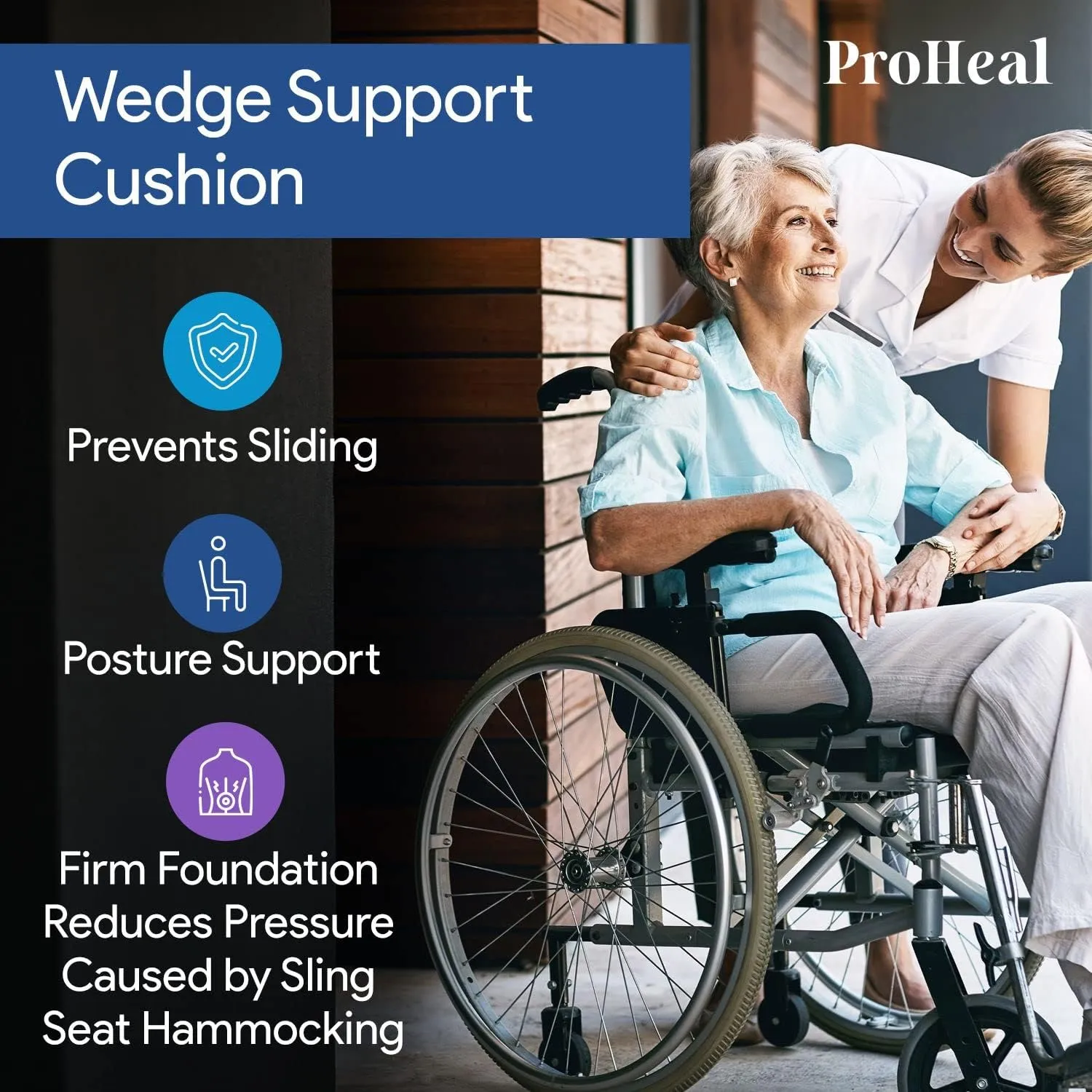 Gel Wedge Seat Cushion with Pommel 16" x 16" x 3" - 1.5" - Better Posture and Hip Positioning - High Density Foam and Pressure Redistribution Gel and Back, Tailbone, and Coccyx Support