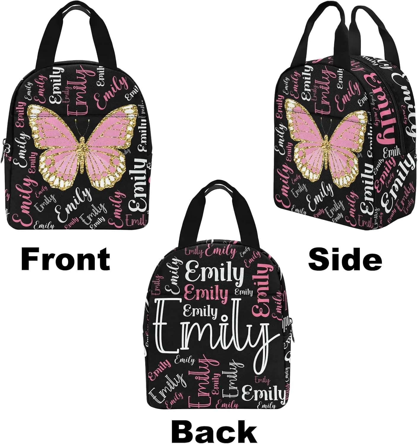 Generic Custom Kid's Backpack with Lunch Bag Box Pencil Pouch for Girls Butterfly Personalized Name School Bag for Daughter Granddaughter 3 in 1 Bookbags Set Schoolbag for School Season, Design 03