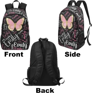 Generic Custom Kid's Backpack with Lunch Bag Box Pencil Pouch for Girls Butterfly Personalized Name School Bag for Daughter Granddaughter 3 in 1 Bookbags Set Schoolbag for School Season, Design 03