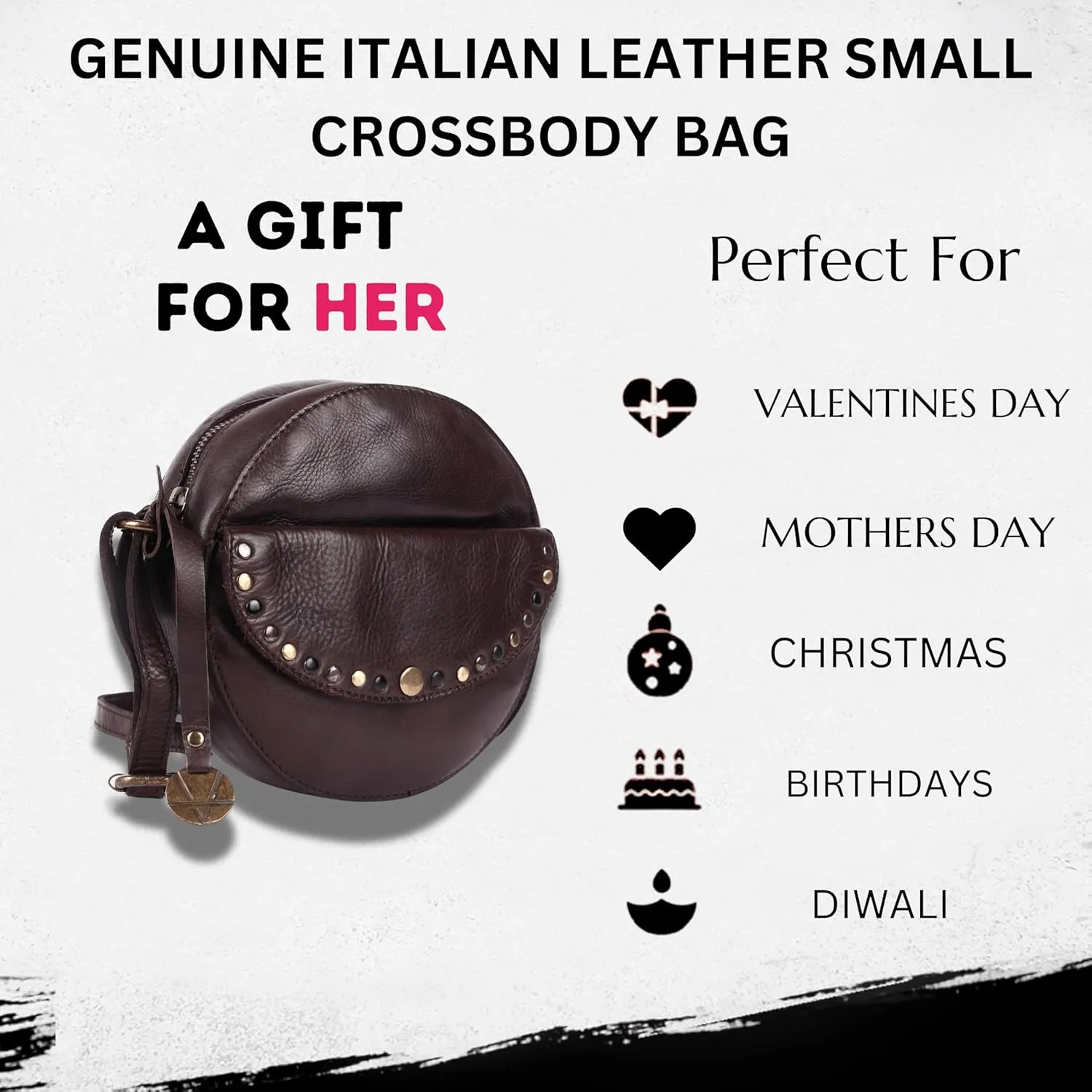 Genuine Italian Leather Boho Studded Round Crossbody Sling Bag - Stylish, Durable, & Perfect for Everyday Use for women