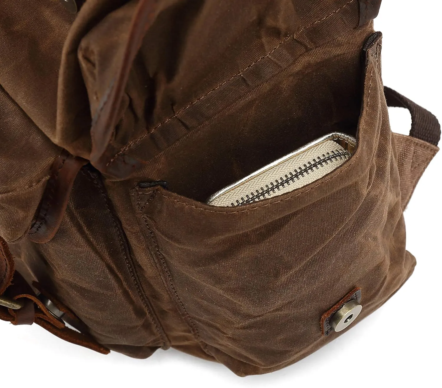 Genuine Leather Canvas waxed Backpack Travel Rucksack Laptop Bag